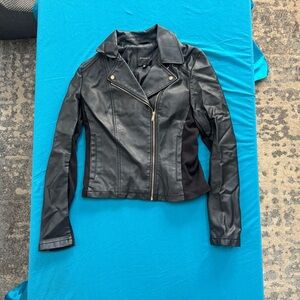 Dynamite Black Faux Leather Jacket with Gold Accents